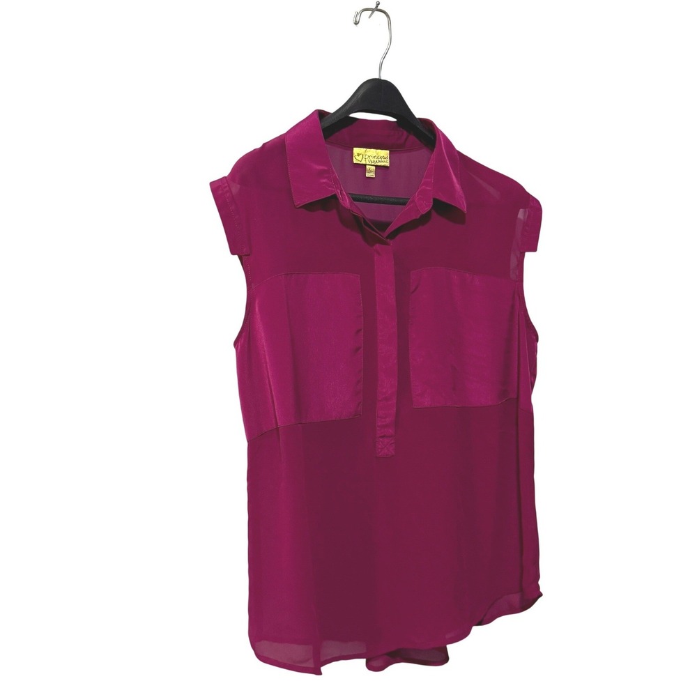 Princess Vera Wang Womens XL Magenta Sleeveless Sheer Mixed Media Blouse Topโ